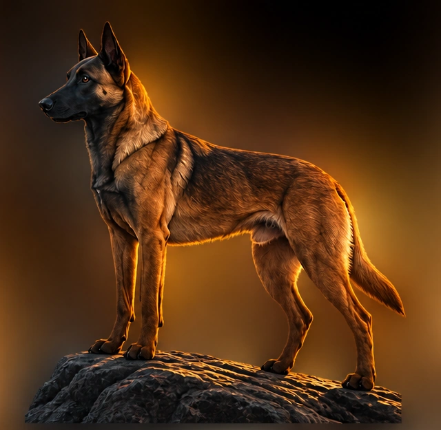 Hachi de pie sobre una roca, observando atento