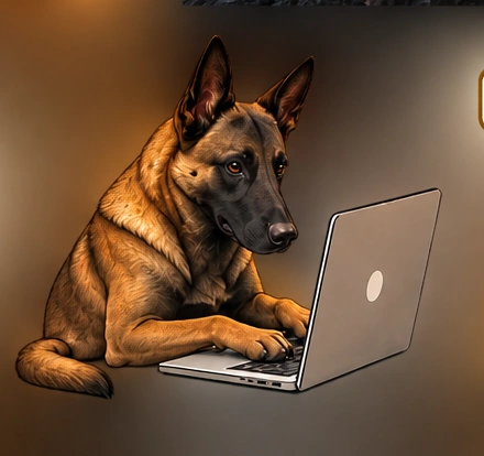 Hachi trabajando con un portátil
